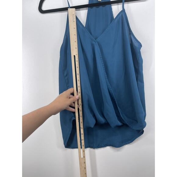 Lily White Cami Top Chiffon Wrap High Low Navy Blue Camisole Women's Sz L Blouse - Picture 8 of 8